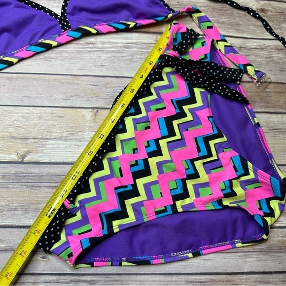 Vintage Breaking Waves Tween Juniors Size 16 Zig Zag 90's Retro Neon Bikini Swim - Picture 3 of 15